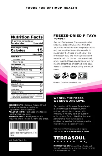 Miniatura 2 de Terrasoul Superfoods Polvo de pitaya orgánico liofilizado (fruta del dragón), 3.5 onzas, color vibrante, antioxidantes, vitamina C