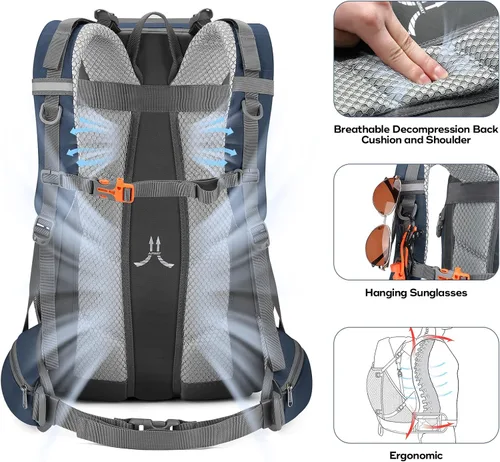 Miniatura 5 de Mochila Maelstrom para senderismo, mochila para campamento, mochila impermeable de 50L con cubierta para la lluvia, mochila ligera de viaje, azul