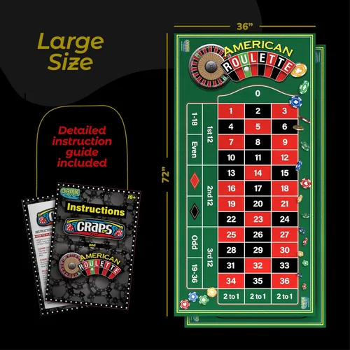 Miniatura 5 de Gamie Tapete de mesa de ruleta de fieltro de doble cara y dados, 36 x 72 pulgadas, juegos de casino para fiestas nocturnas de póquer, regalo