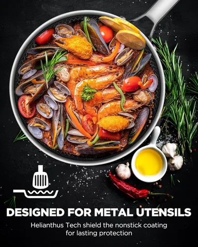 Miniatura 12 de Sartén wok con tapa, cerámica híbrida de 13 pulgadas, woks y sartenes para saltear de acero inoxidable de tres capas, antiadherente, no tóxico