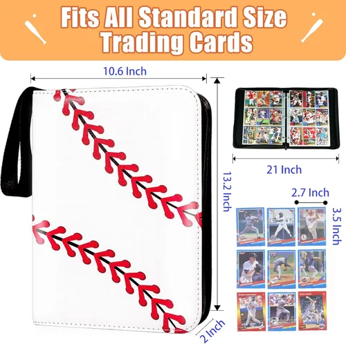 Miniatura 5 de Carpeta de tarjetas de regalo de béisbol con mangas, 9 bolsillos, doble cara, 50 fundas extraíbles, 900 tarjetas coleccionables, colección de Blanco