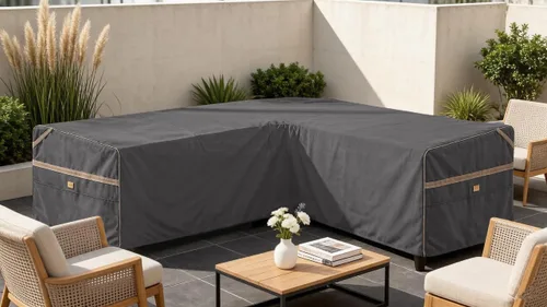 Miniatura 9 de Funda impermeable para sofá modular en forma de V para exteriores, resistente a los rayos UV, para muebles de patio de 5 plazas, 85 pulgadas de Gris