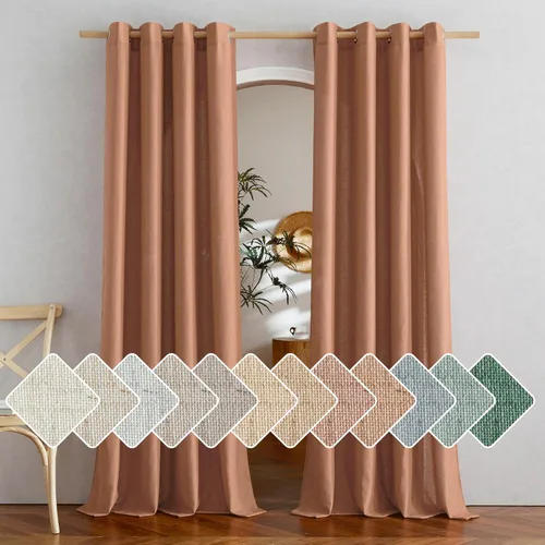 Miniatura 78 de NICETOWN Cortinas de lino natural con textura de lino para dormitorio, mezcla de lino rústica con ojales en la parte superior, semitransparentes