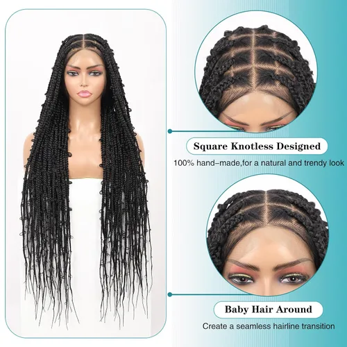 Miniatura 7 de Kalyss Pelucas trenzadas de encaje completo HD de 360° para mujer, peluca trenzada sin nudos de mariposa, peluca trenzada frontal con cabello