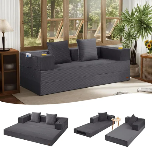 Miniatura 48 de COMAX Sofá cama futón, sofá cama convertible 4 en 1, sofás deshuesados para sala de estar, sofá biplaza plegable pequeño plegable que ahorra Gris