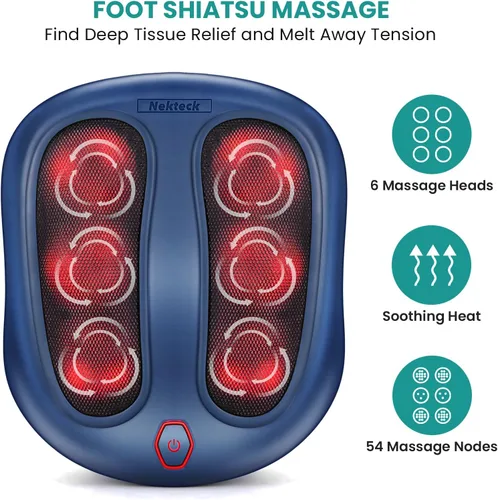 Miniatura 3 de Nekteck Masajeador de pies con calor, masajeador de pies Shiatsu para neuropatía, fascitis plantar, máquina eléctrica de masaje de pies con Azul