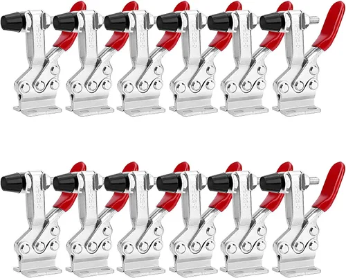 ZOENHOU Paquete de 12 abrazaderas de palanca 225D de 500 libras, abrazaderas de palanca de liberación rápida, abrazadera antideslizante roja
