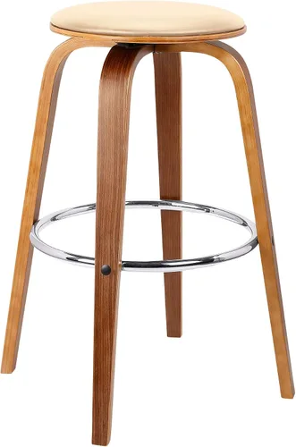 Miniatura 12 de Armen Living Harbor Mid Century Modern Taburete de bar de 26 pulgadas de altura del asiento sin espalda, giratorio, color crema y madera de nogal
