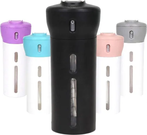 Travigo - Dispensador de botellas para viaje 4 en 1, incluye cuatro botellas vacías reutilizables de 1.4 onzas Contenedores de 1.4 onzas para