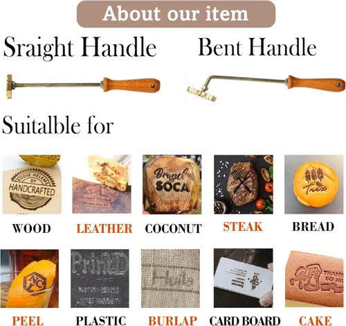 Hierro de marca de madera con logotipo personalizado, hierro de marca de cuero duradero personalizado, herramienta de quema para carne, hamburguesa,