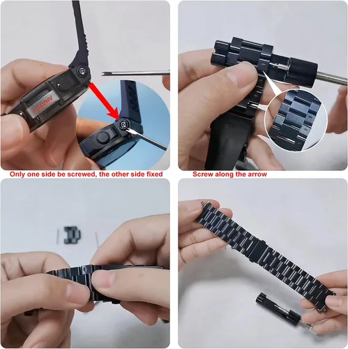 Miniatura 2 de E ECSEM Bandas compatibles con Amazfit T-Rex 2 Band Men Metal Ajustable Acero Inoxidable Cool Pulsera Accesorios Correa de repuesto para Amazfit