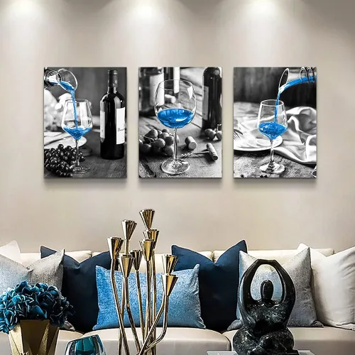 Miniatura 3 de Pinturas de decoración de pared para sala de estar, baño, habitación, cocina, familia, oficina, ilustraciones blanco y negro azul, rosa, flores, 12