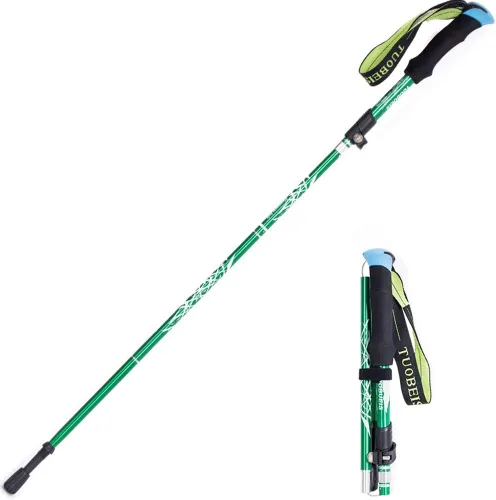 Bastón de trekking plegable de aluminio ultraligero de viaje trekking senderismo poste para hombres y mujeres Púrpura