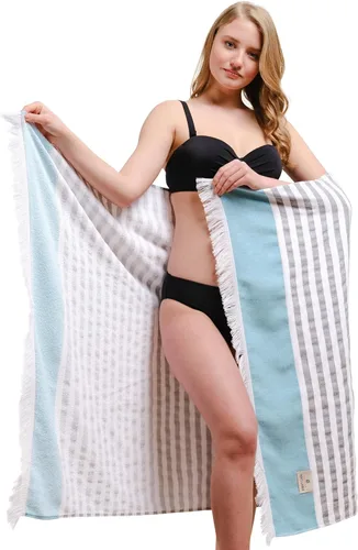 Miniatura 3 de American Soft Linen Peshtemal - Toallas de playa 100 % algodón, ligeras, sin arena, de secado rápido, para piscina de playa, 35 x 60 pulgadas, azul
