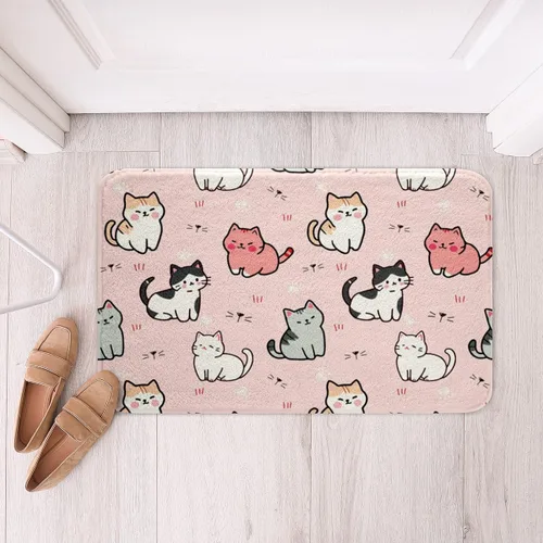 Miniatura 2 de Erosebridal Alfombras de baño rosas para niñas, tapete de baño con diseño de gatos, tapete antideslizante con temática de animales kawaii, tapete