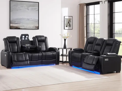 Miniatura 10 de THSUPER Silla reclinable Power Theater de cuero marrón con almacenamiento de brazos y luces LED, reclinable con reposacabezas eléctrico y portavasos