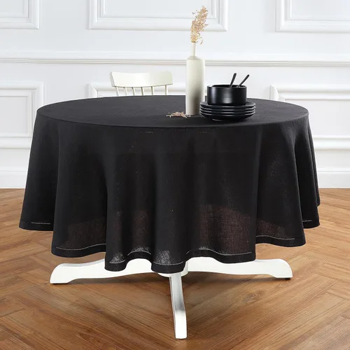 Miniatura 20 de Solino Home Mantel redondo de lino blanco, 60 pulgadas, mantel redondo de lino 100% puro, lino europeo, lavable a máquina para verano, 4 de julio