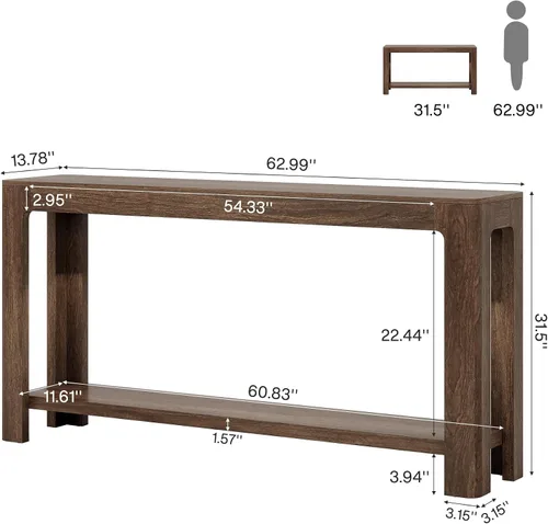 Miniatura 2 de Tribesigns - Mesa de consola de entrada de 63 pulgadas, mesa de sofá de 2 niveles estilo granja estrecha detrás del sofá, mueble de consola