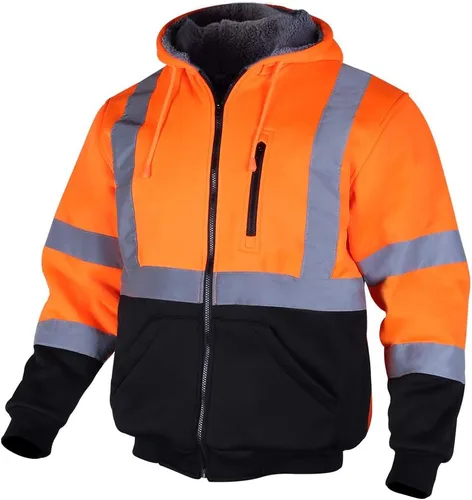 Miniatura 11 de VENDACE Sudadera con capucha para hombre, ANSI Clase 3, alta visibilidad, reflectante, de lana, con cremallera, con parte inferior negra (negro, 3XL)