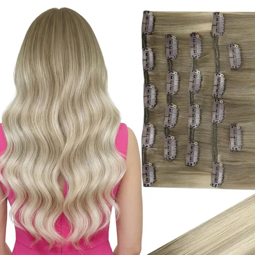 Miniatura 32 de Ve Sunny Extensiones de cabello clip-in de cabello humano real con reflejos, extensiones de cabello con clip para cabello corto, marrón oscuro