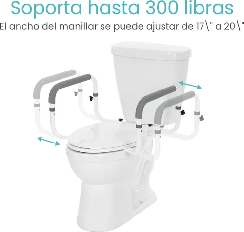 Miniatura 8 de Vive Barandilla de seguridad para inodoro - Barra de agarre ajustable - Marco de soporte compacto con pasamanos para asiento de inodoro de baño