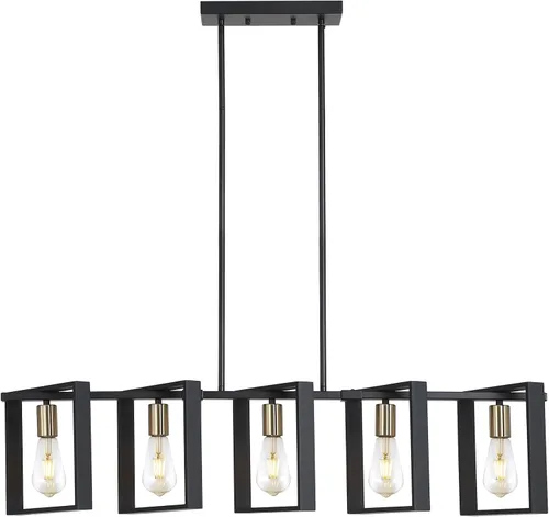 Miniatura 15 de 9MMML Lámpara de 3 luces para isla de cocina, lámpara de comedor negra, con marco de madera, para sala de estar, vestíbulo, entrada, pasillo, E26