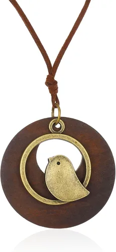 Collar bohemio para mujer, gargantilla de cordón largo con colgante de madera, collar vintage con colgante de aleación, collar de cuerda, regalo de