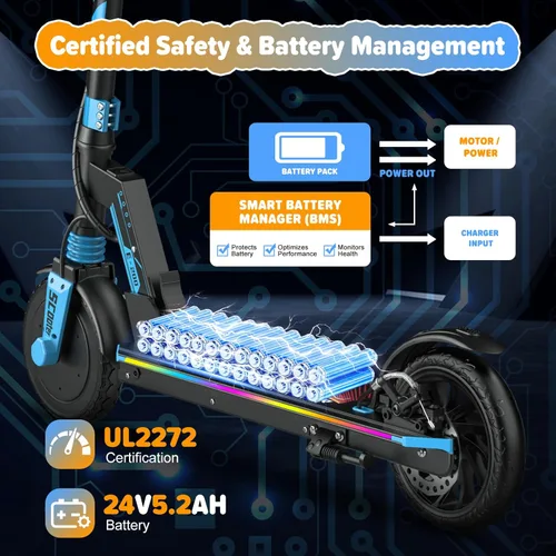 Miniatura 5 de Patinete eléctrico para niños y adolescentes, motor de 200 W/350 W, 12-19 MPH y 12-18 millas, neumáticos sólidos de 8 pulgadas/8.5 pulgadas, scooter