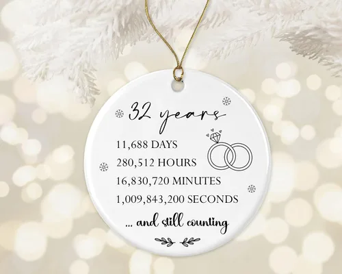 Miniatura 3 de Adorno de aniversario de boda de 32 años, 32º para pareja, regalo de matrimonio 32 para padres, 32 aniversario de boda, adorno redondo de cerámica