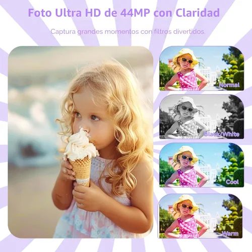 Miniatura 4 de Cámara digital para adolescentes, cámara digital FHD 4K 44MP color púrpura con tarjeta SD de 64GB, zoom digital 16X, cámaras para fotografía, cámara