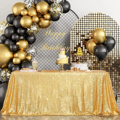Miniatura 64 de PartyDelight Mantel de lentejuelas redondo de 50 pulgadas, color dorado claro, adorno de mesa para decoración de bodas, fiestas, cumpleaños