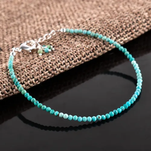 Miniatura 87 de Natural Gemstone Micro Round Beads Dainty Choker Bangle Bracelet, Handmade Jewelry for Women, Healing Chakra Crystals Silver Plated Chain 8 inch