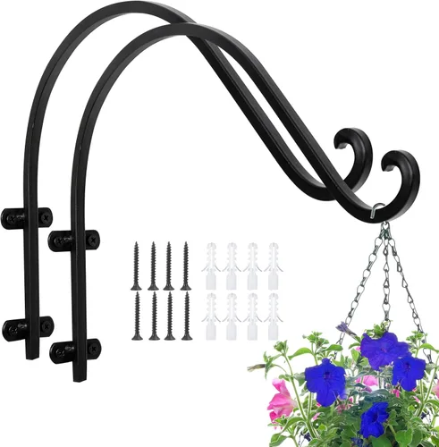Miniatura 10 de Paquete de 4 ganchos para plantas al aire libre, cesta colgante de 12 pulgadas para plantas al aire libre, soporte resistente para colgar plantas