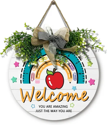 Miniatura 12 de Señal de puerta de maestro para aula Dacawin Señal de puerta de aula de madera para maestros Guirnalda de arco iris para puerta de aula Placa