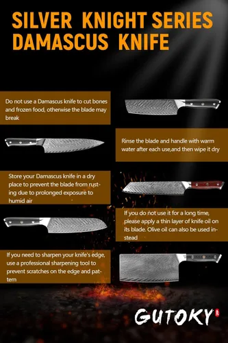Miniatura 7 de Cuchillo Nakiri de 7 pulgadas, cuchillo de acero de Damasco con hoja de patrón de plumas, mango G10 de espiga completa, cuchillo vegetal profesional