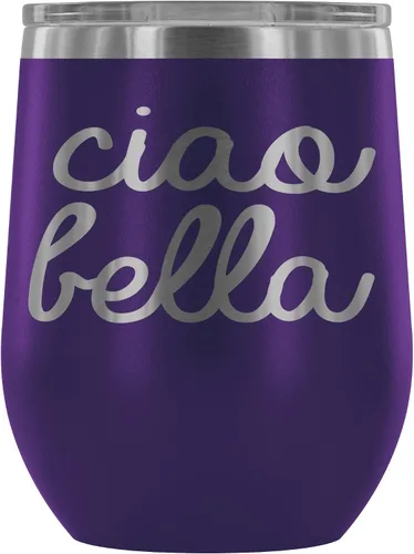 Miniatura 7 de Ciao Bella - Vaso de vino aislado con tapa, copa de vino de acero inoxidable sin tallo de 12 onzas, taza de viaje aislada al vacío de doble pared