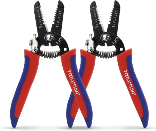 Paquete de 2 pelacables y cortadores pequeños para 10-22 AWG, juego de herramientas de pelado de cables eléctricos de mano con alicates con resorte