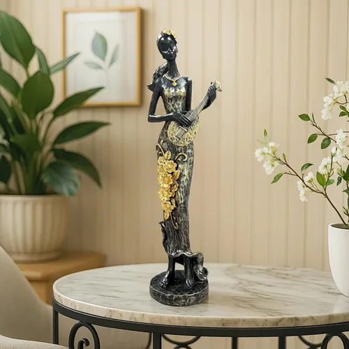 Miniatura 7 de Lescafita Mujer africana con estatua de resina de laúd – Figura de escultura musical tribal hecha a mano – Decoración cultural afrocéntrica
