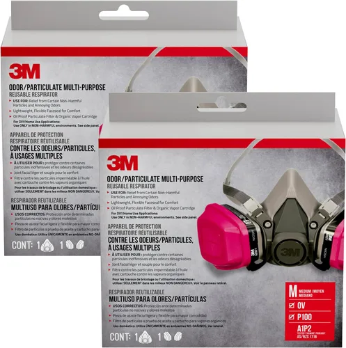 3M P100/OV Odor/Particulate Multi-Purpose Reusable Respirator 65021, NIOSH-APPROVED Organic Vapor Cartridge, Medium