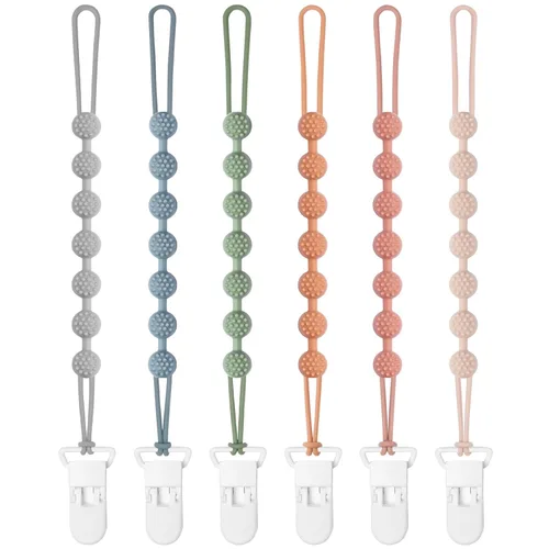 Miniatura 9 de Eascrozn Paquete de 6 clips de silicona para chupete con diseño de una sola pieza para bebés, niños y niñas, sin BPA, clips suaves y flexibles