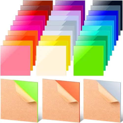 Suzile 30 piezas de hojas acrílicas de colores de 1/8 pulgada de grosor para corte por láser 3.9"x3.9" hojas acrílicas opacas fundidas con papel