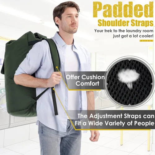Miniatura 4 de Mochila para lavandería, 115L, resistente, extra grande, bolsa de ropa sucia con correas para el hombro, bolsa de ropa sucia con cierre de cordón