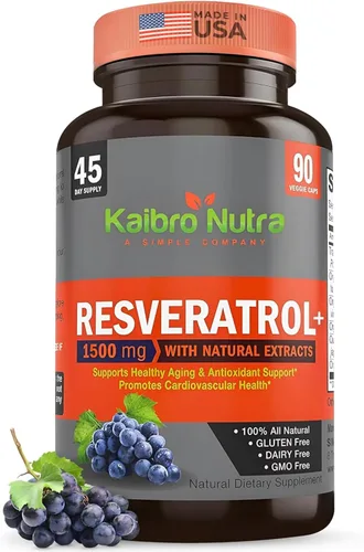 Kaibro Nutra Suplemento de Resveratrol, 1500mg de Trans Resveratrol Extra Fuerte, Quercetina con Extractos de Hierba de Nudos Japonesa,
