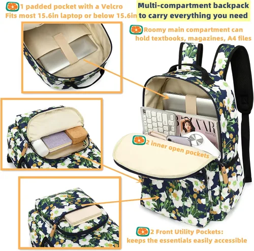 Miniatura 4 de Leaper - Mochila de viaje impermeable con diseño floral, bolso, bolso de viaje para niñas.
