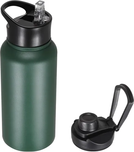 Miniatura 81 de Botella de agua aislada de 64 onzas con tapas de pajita y boquilla, jarra de agua de acero inoxidable de medio galón con mango de paracord, vacío