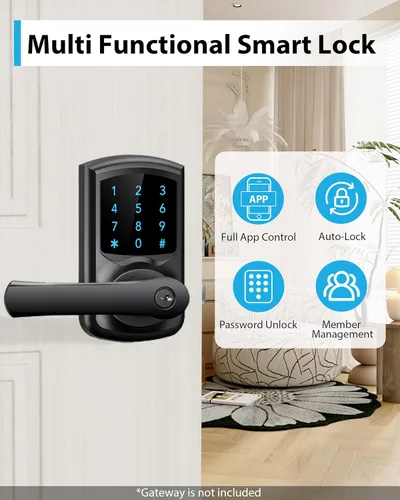 Miniatura 2 de Hidalife Cerradura de puerta inteligente con asa, cerradura digital de entrada sin llave con teclado para puertas delanteras, pantalla táctil