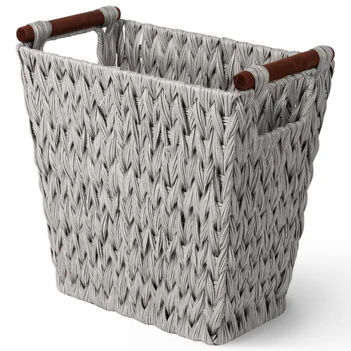 GRANNY SAYS Cesta de basura tejida, canasta de mimbre gris con asas de madera, cesta de basura de mimbre para baño y sala de estar, 1 paquete, 13 x