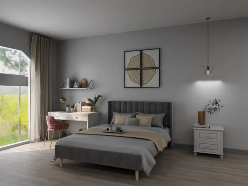 Miniatura 21 de Upholstered Bed Frame with Wingback Headboard and Wood Slats (Beige-Linen, Twin)