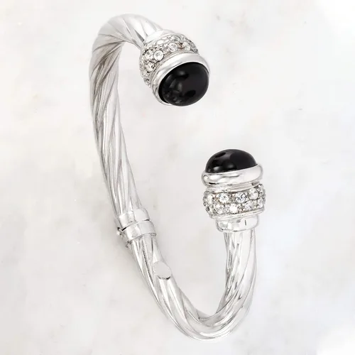 Miniatura 3 de Ross-Simons Italian Black Onyx and 1.30 ct. t.w. CZ Twisted Cuff Bracelet in Sterling Silver