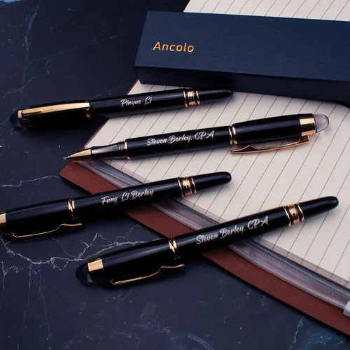Miniatura 5 de Ancolo Bolígrafos de rodillo personalizados, juego de escritura suave de lujo con punta de cristal, tinta negra, personalizada con tu nombre